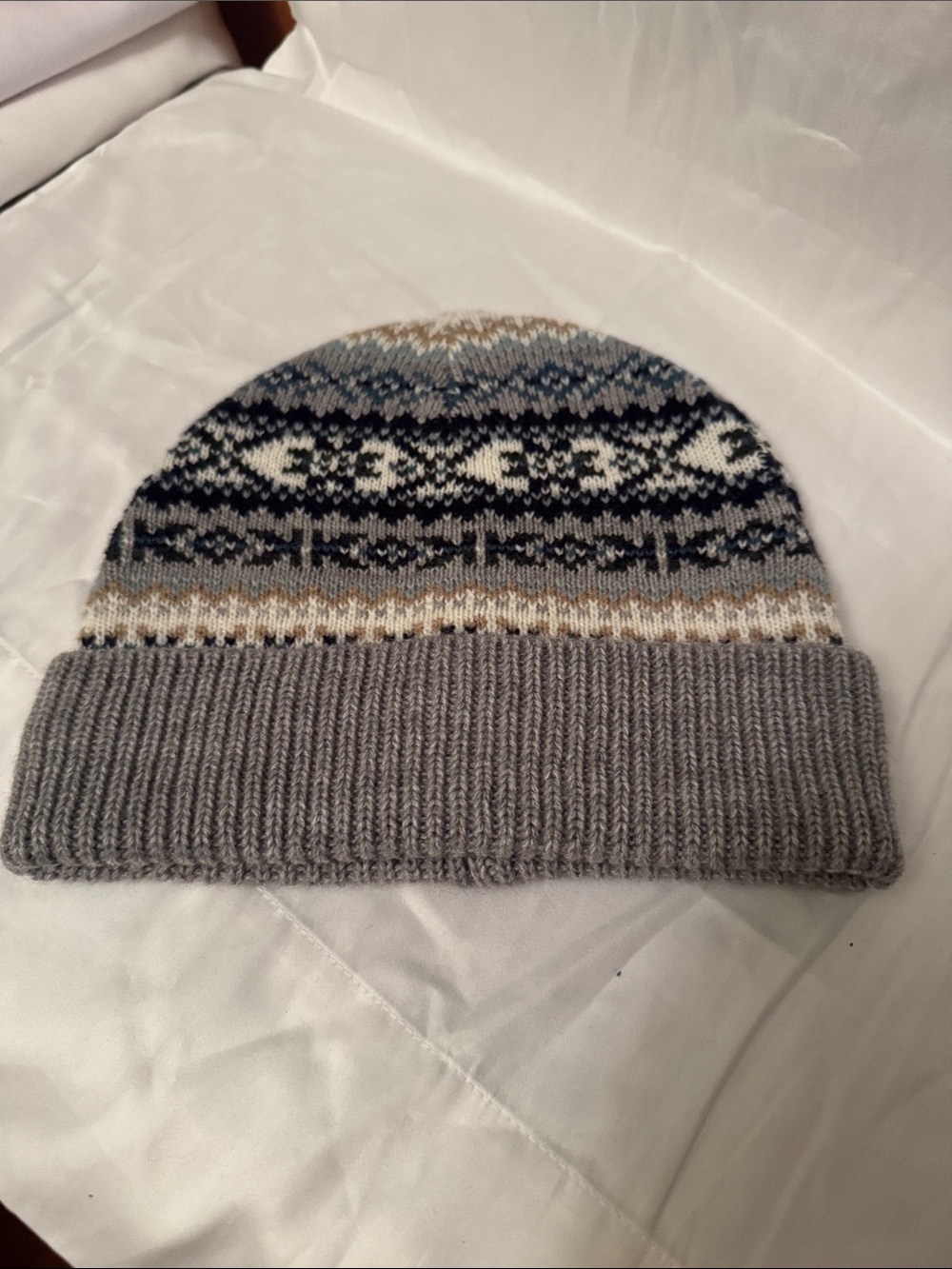 Express Fair Isle Cuffed Beanie - Gray, Navy & Cream